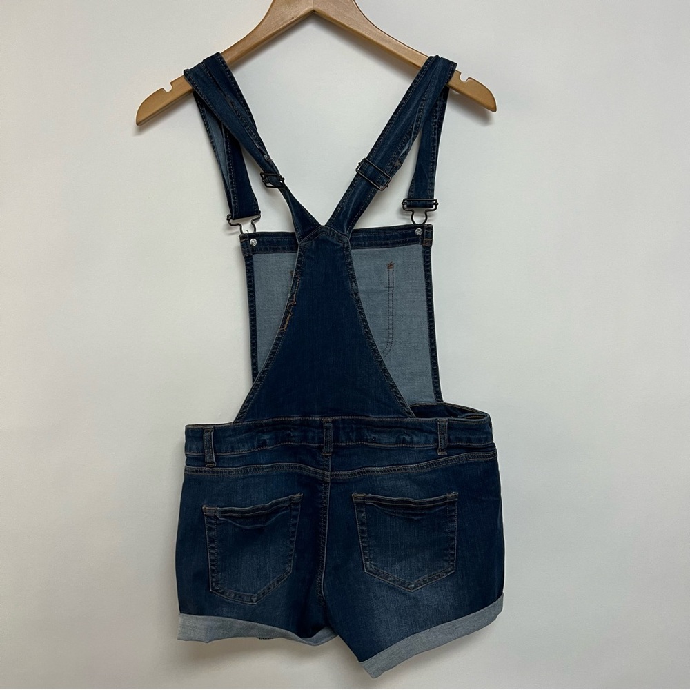 Y2K Vintage Overalls Short Dark Wash Distressed Denim Wax Jeans Large - Picture 4 of 10
